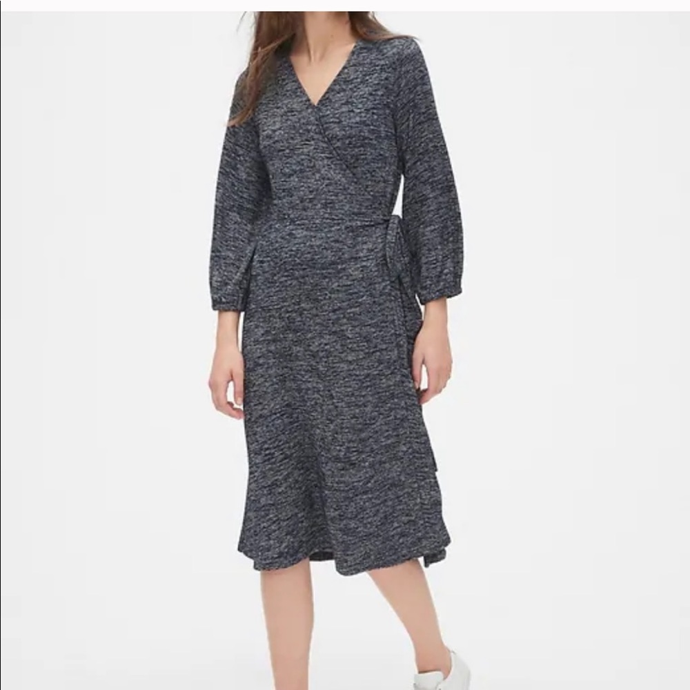 Gap softspun wrap midi dress marled navy blue M